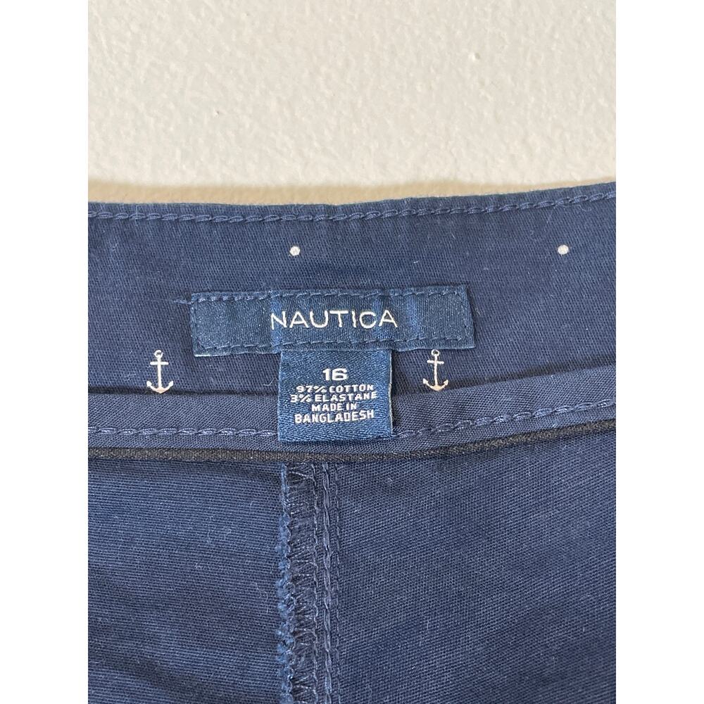 Nautica Navy Anchor Print Cotton Blend Shorts Size 16 Nautical Theme - Picture 4 of 5